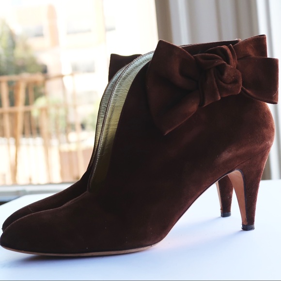 Betty Muller Suede Booties with Bow. Gold Interior - Picture 2 of 7